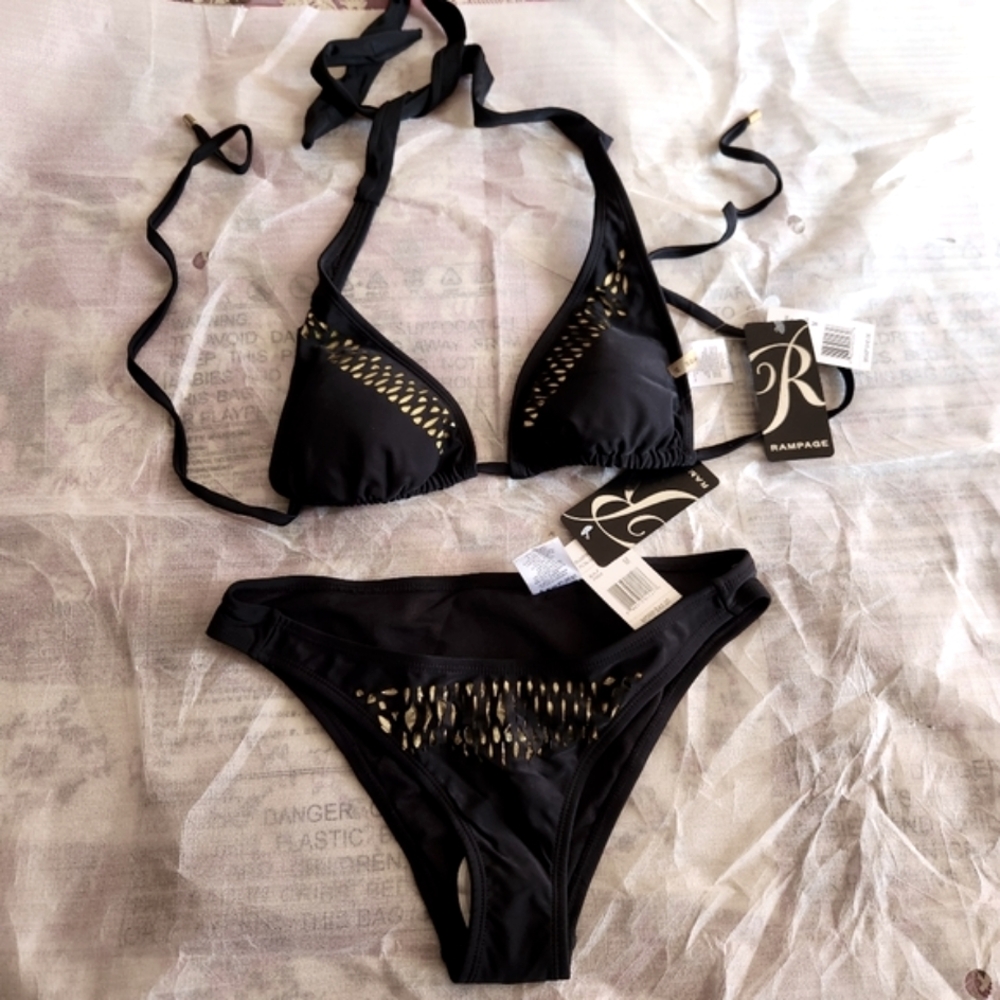 NWT*Rampage 2-pc Black bikini w/metallic accents* sz M